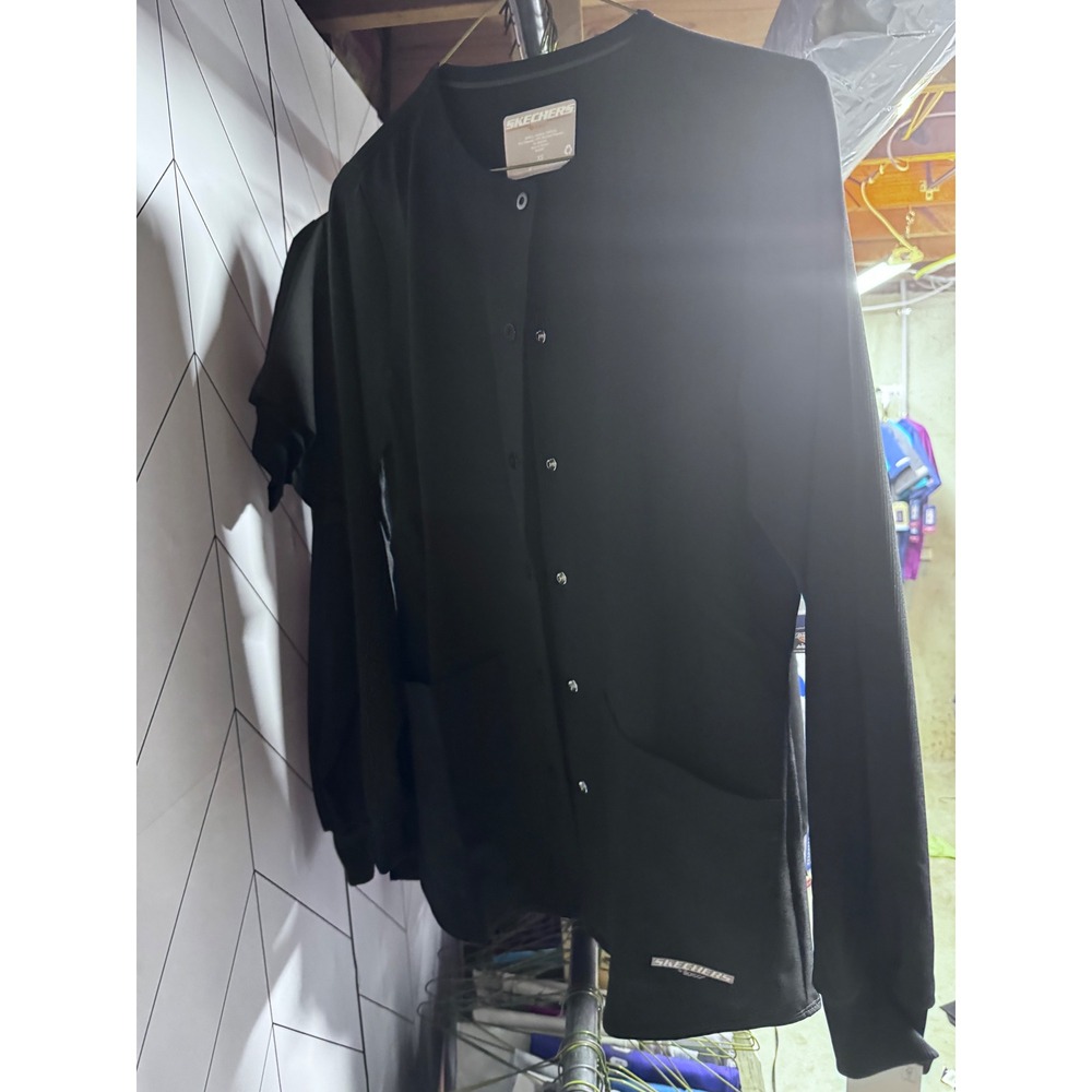 Skechers by Barco Scrubs Collection Black Snap Front Warm Up Jacket Womens XS